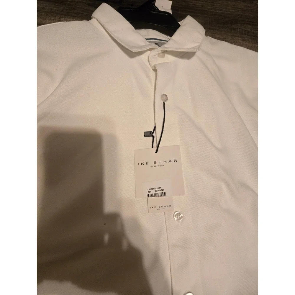 NWT Ike Behar Mens White Cool Knit Button-Front & Short Tennis Set Resort SzL - Picture 6 of 11